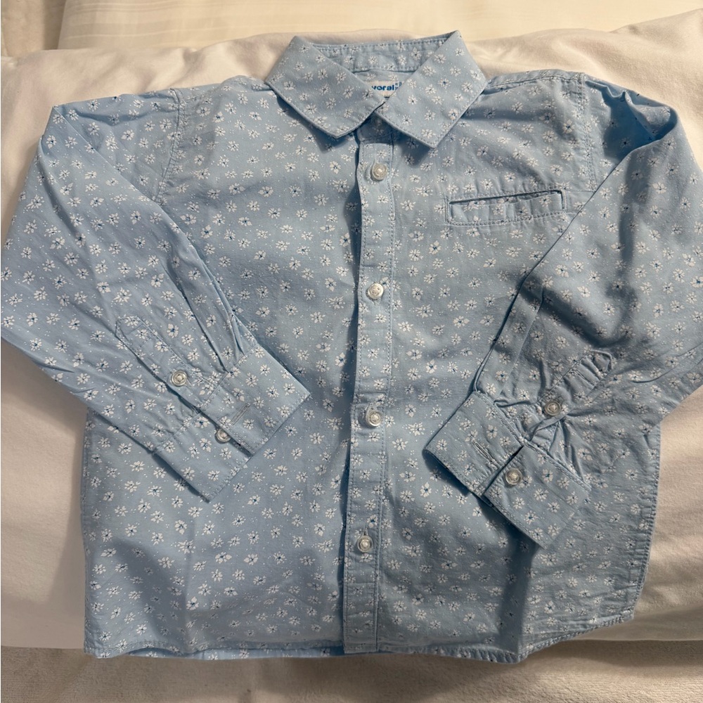 Mayoral Sky Blue Floral Shirt, Sz 2